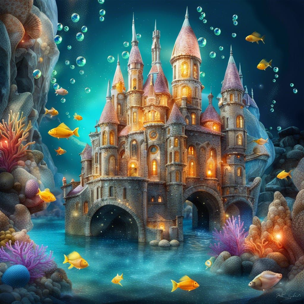 Fairytale Submarine Castle City in Fantasy Art Style