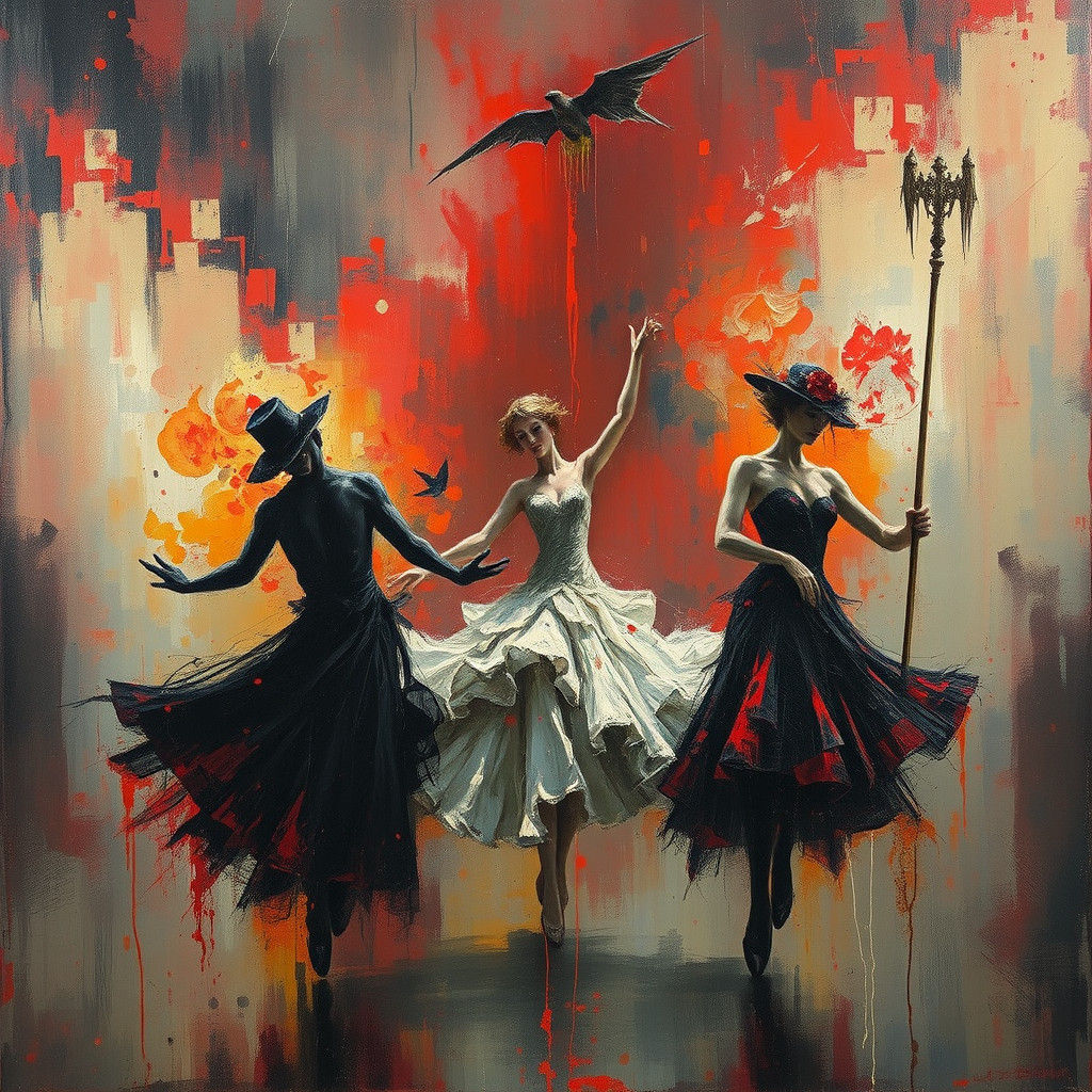 Abstract Expressionist Cabaret Dancers in Oil