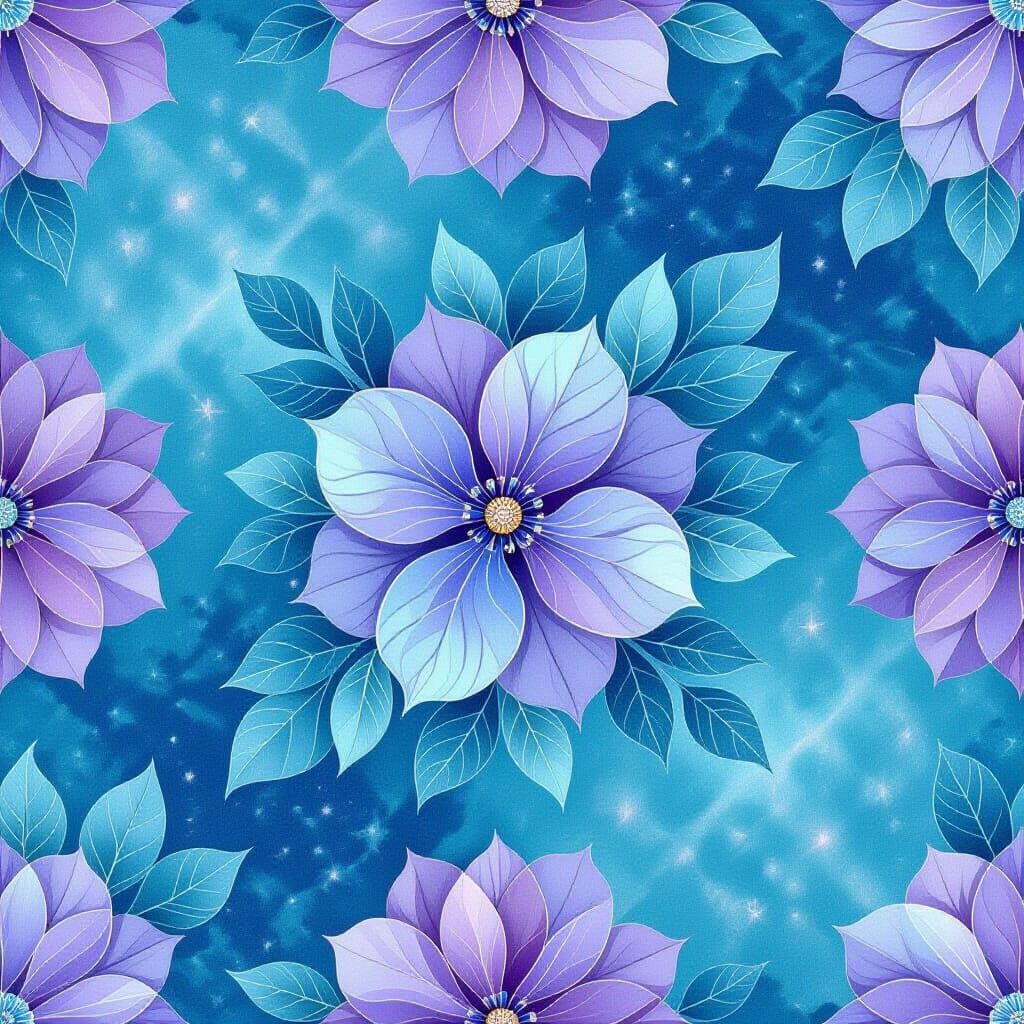 Pastel Floral Pattern in Holographic Astral Cosmic Style