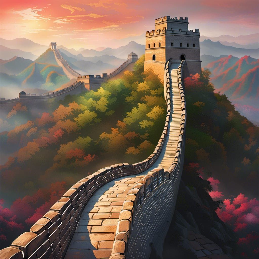 The Great Wall of China: Hyperrealistic Splash Art