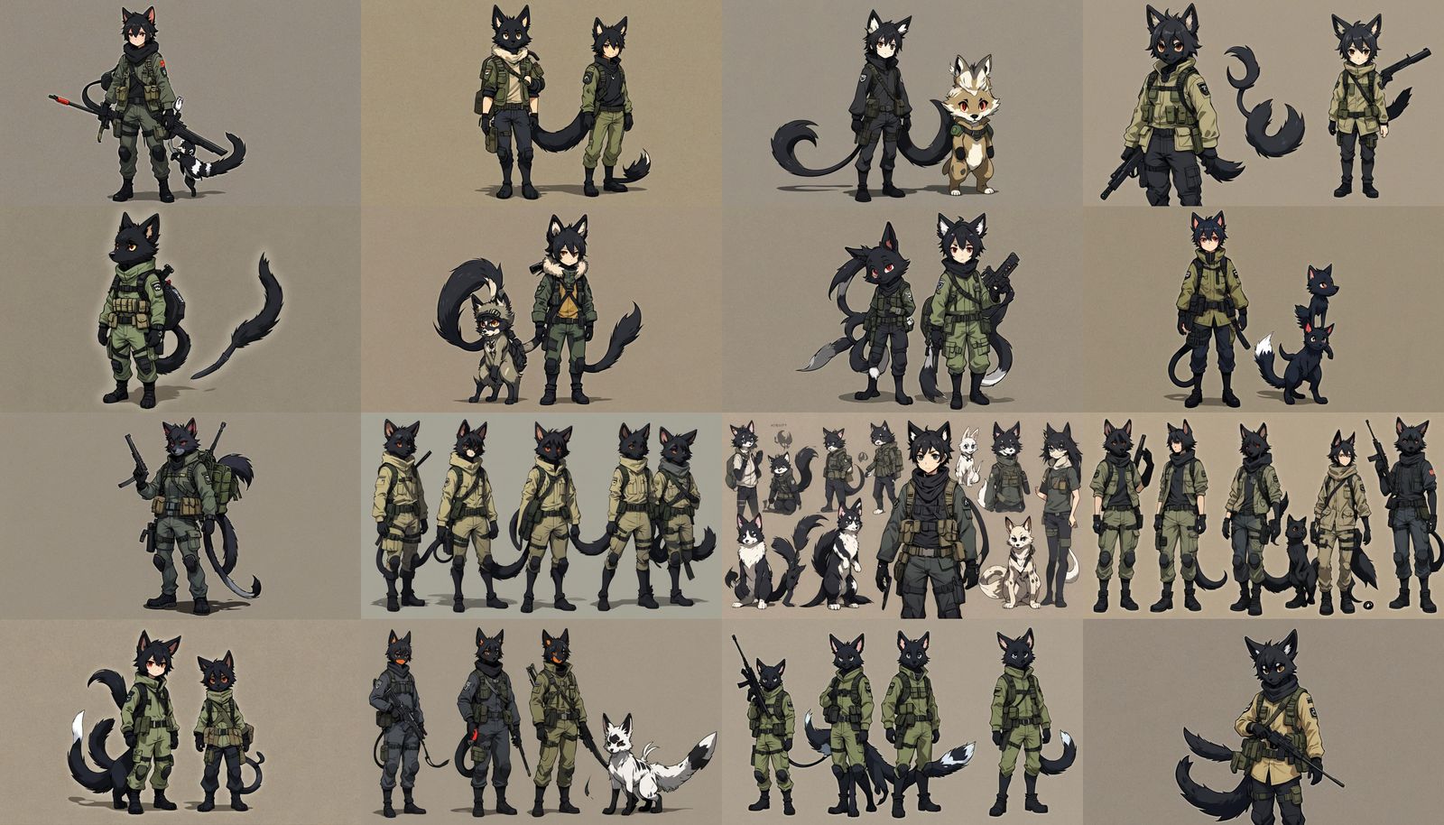 Tactical Kemono Character with Black Ears and Tail