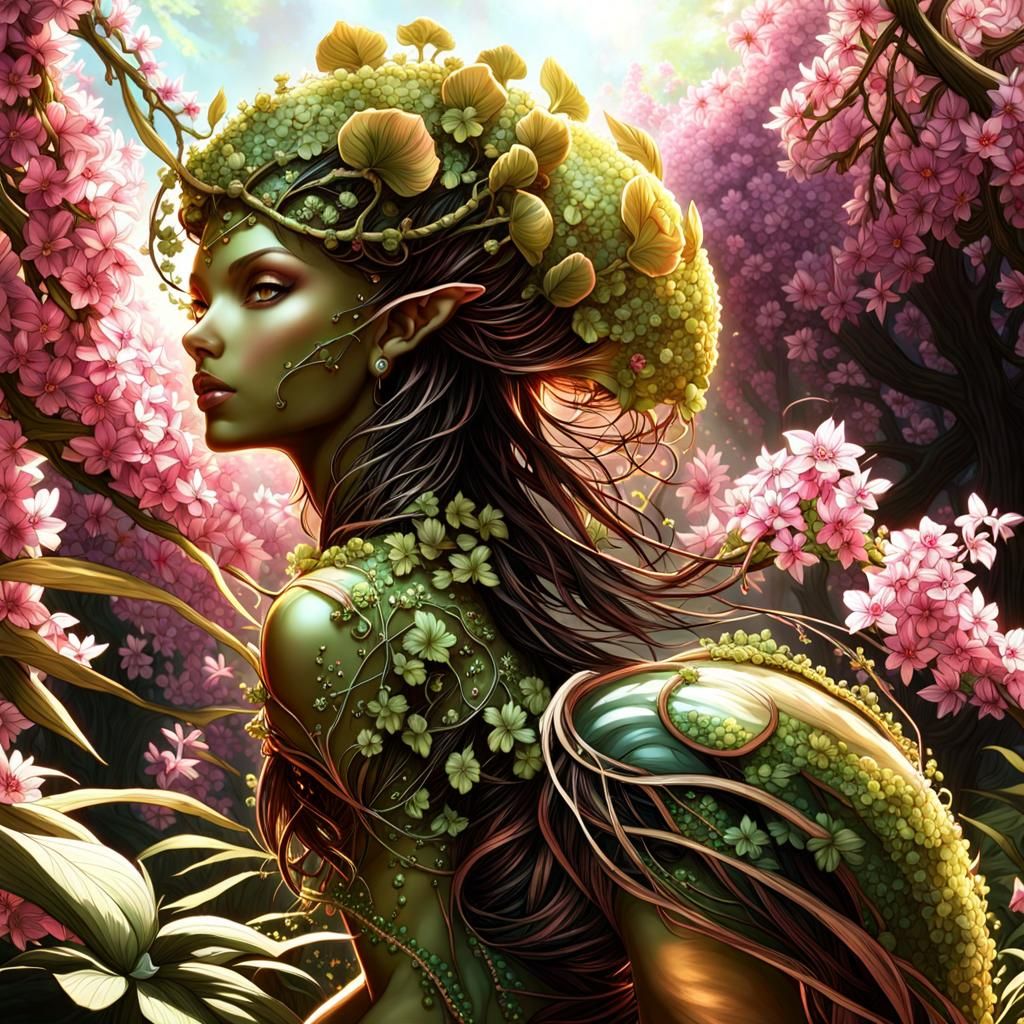 Nymph Rider on Alien Monster in Blossom Forest