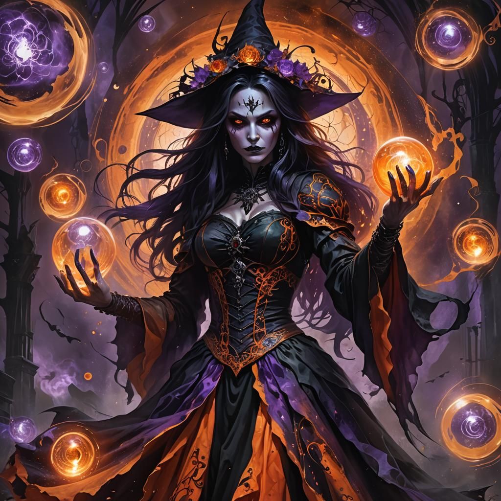 Gothic Witch Casting Magic in Fantasy Art