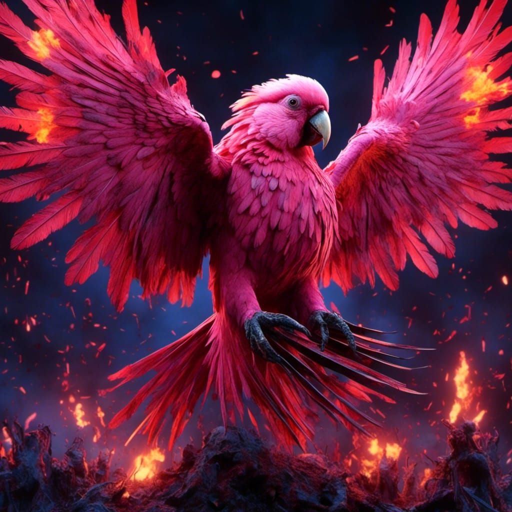 Flaming Galah Playing Cricket: Hyperdetailed Masterpiece