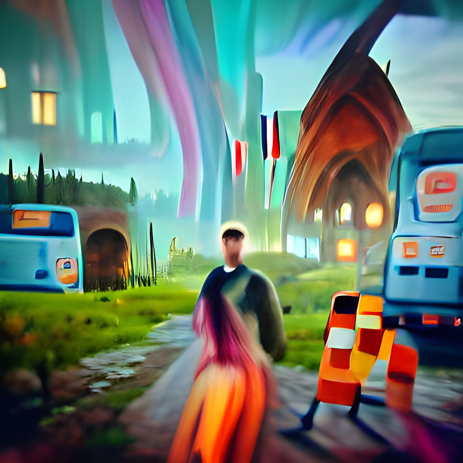 Gothic Dreamscapes in Vibrant Colors, Blending Past and Futu...
