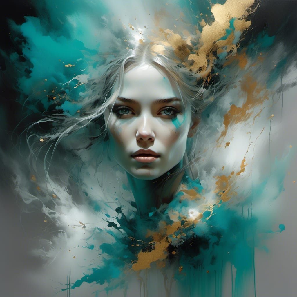 Beautiful Woman Dissolving into Colored Smoke, Digital Art