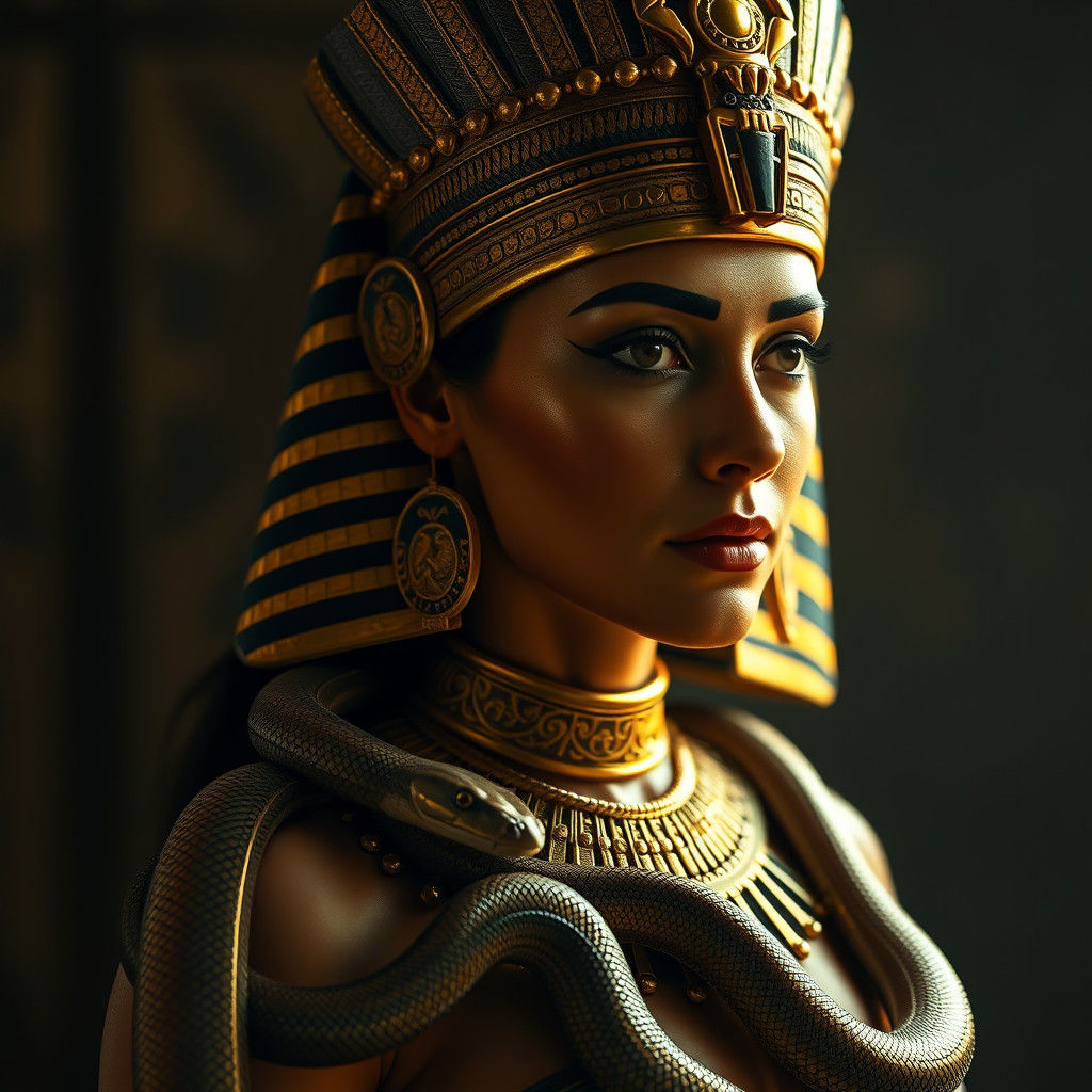 Cleopatra with Serpents, Hyperrealistic HDR Portrait