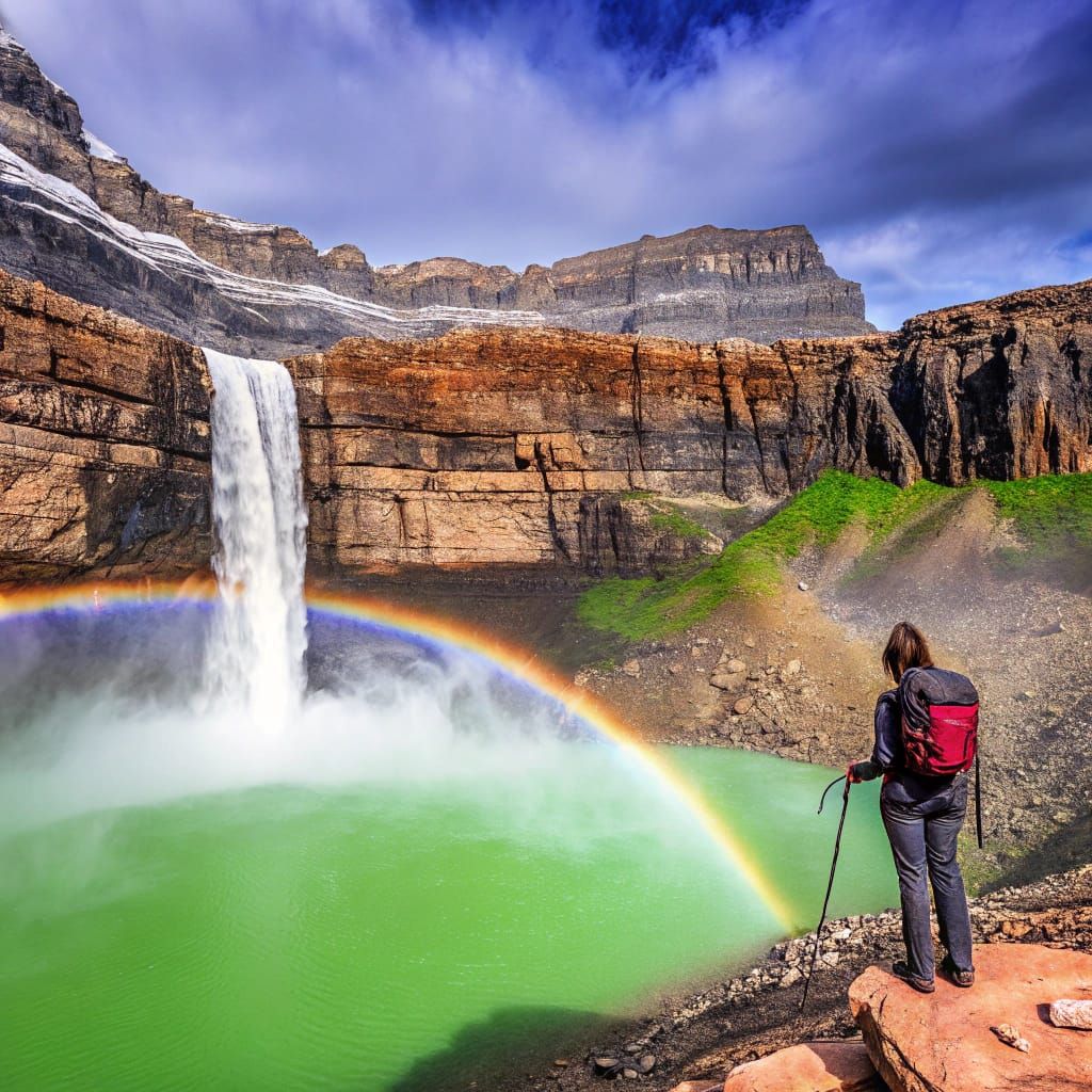 Majestic Waterfall Landscape in Cool Pastel Hues