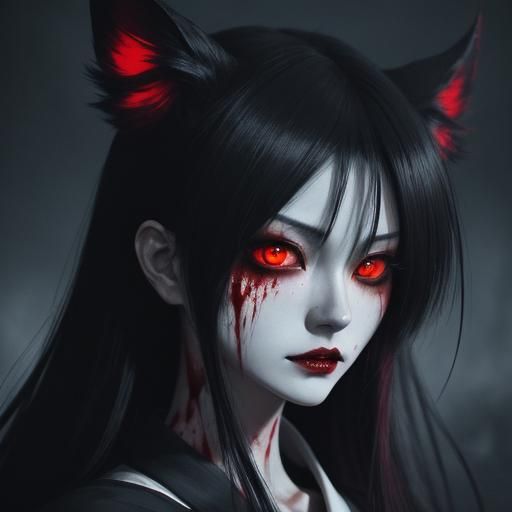 Anime Horror: Kawaii Blood Neko Girl Portrait