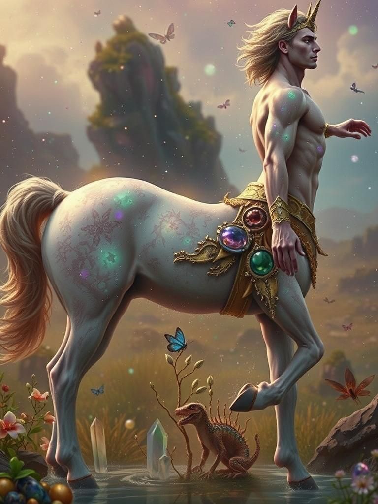 Luminous Centaur Galloping Through Ethereal Liquid World