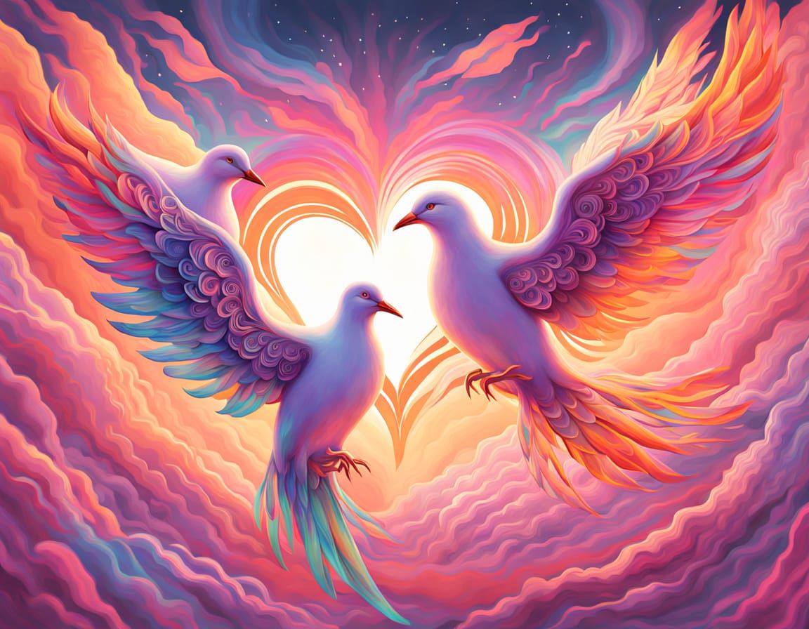 Peaceful Doves in Radiant Sunset Harmony