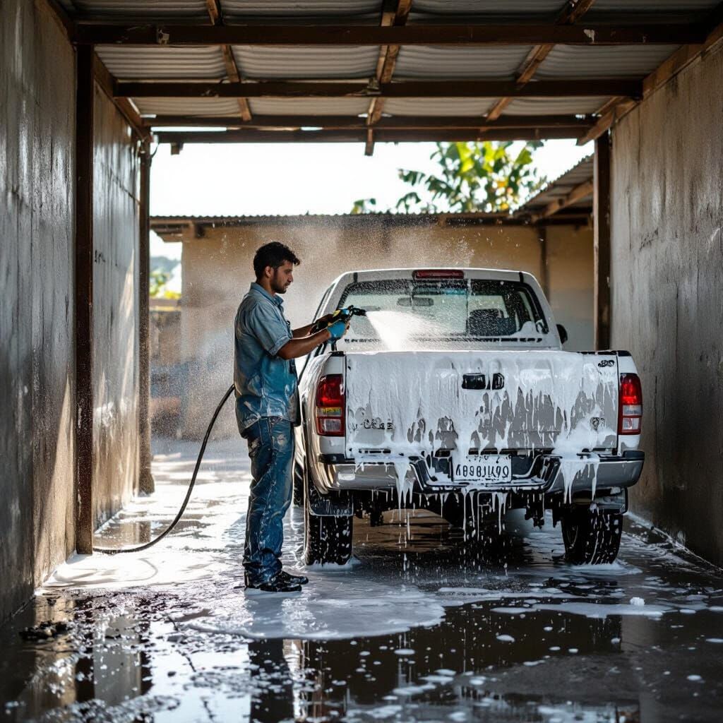 Realistic Car Wash Scene in Documentary Style