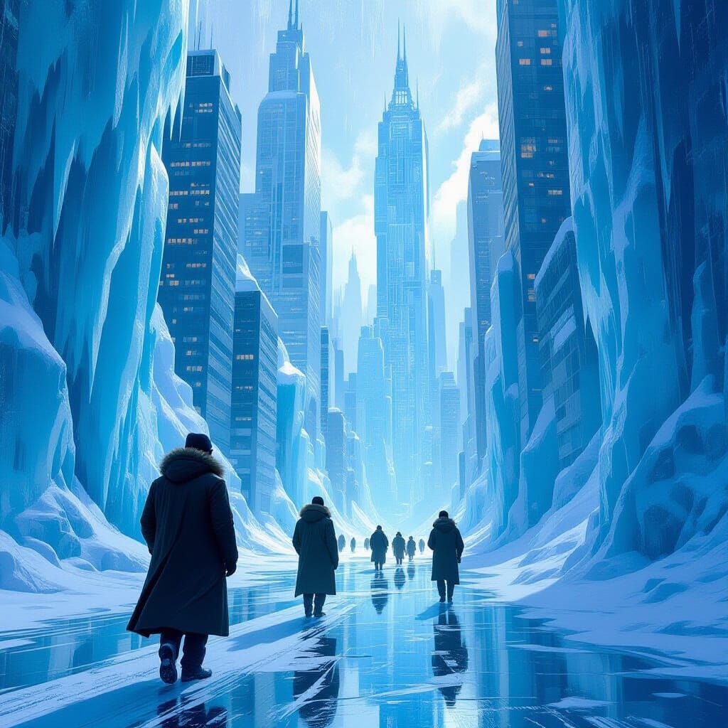 Frozen City of Ice Skyscrapers in Futuristic Style