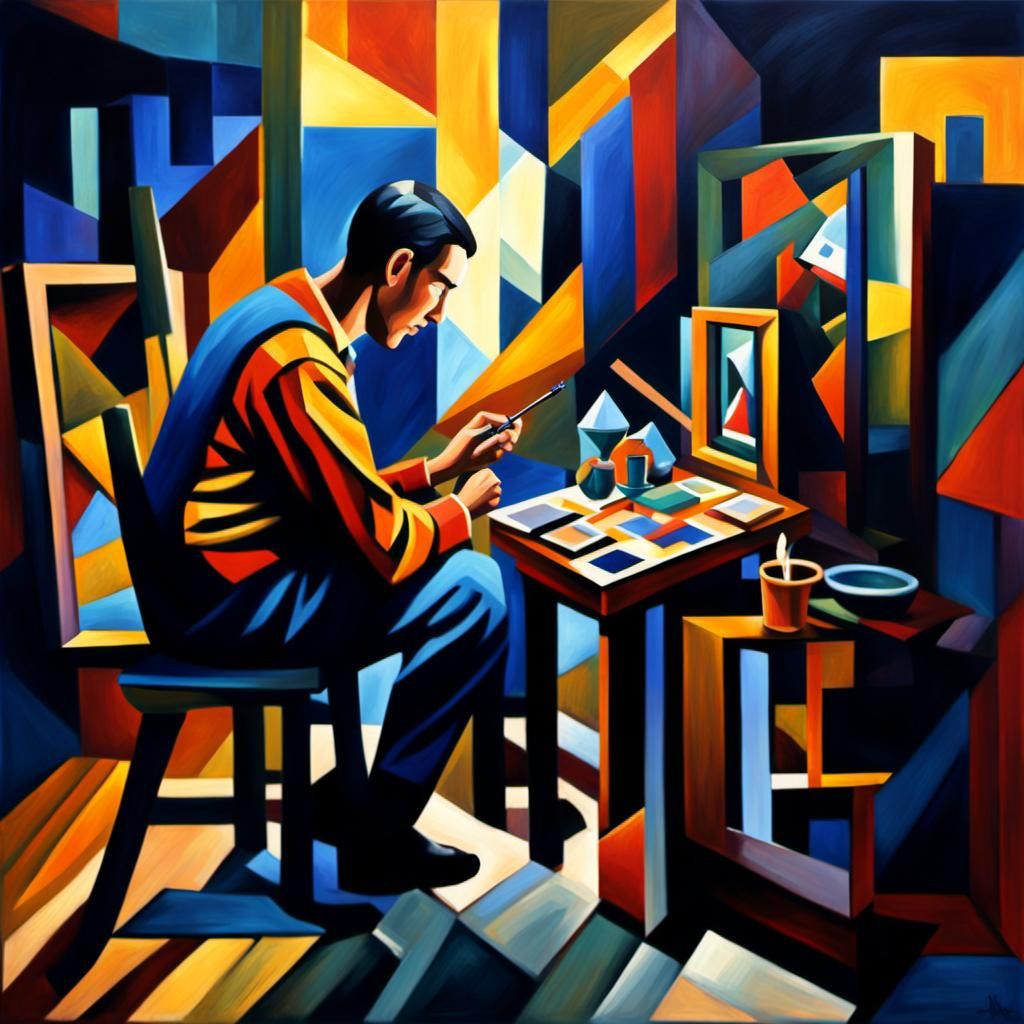 Cubist Artist's Studio: A Geometric Reflection of Life