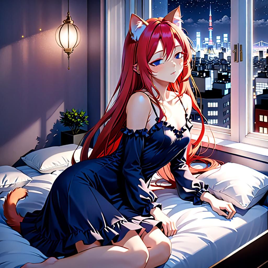 Anime Cat-Girl Sleeping in Shibuya Apartment