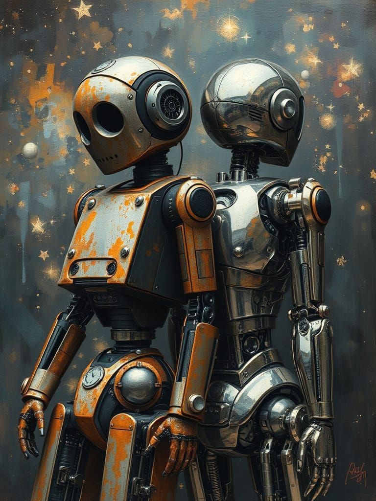 Robots Under Celestial Aurora: Old vs. New