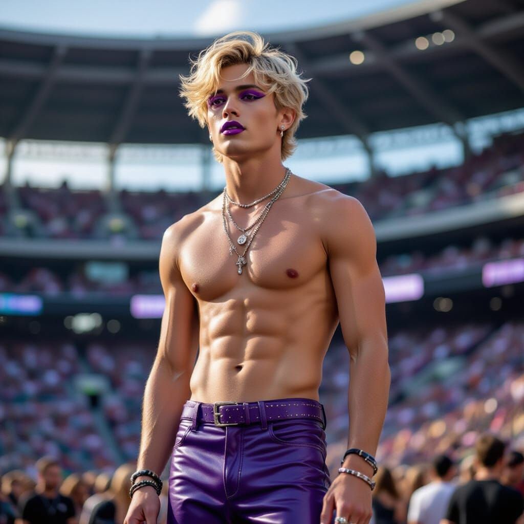 Blond Man in Purple Leather on Stage