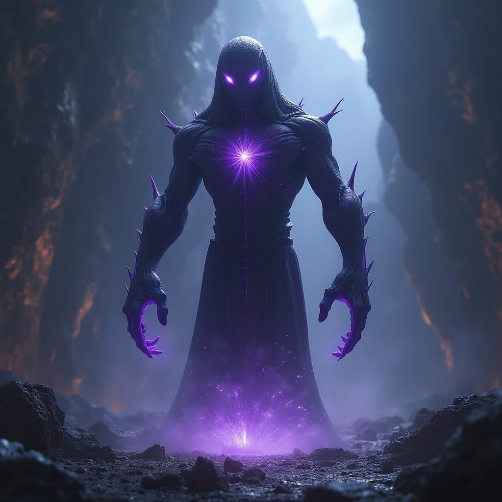 Interdimensional Creature with Violet Eyes in Dark Fantasy S...