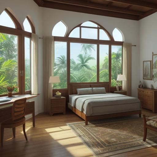 Warm Bungalow Guest Room with Tropical Garden View