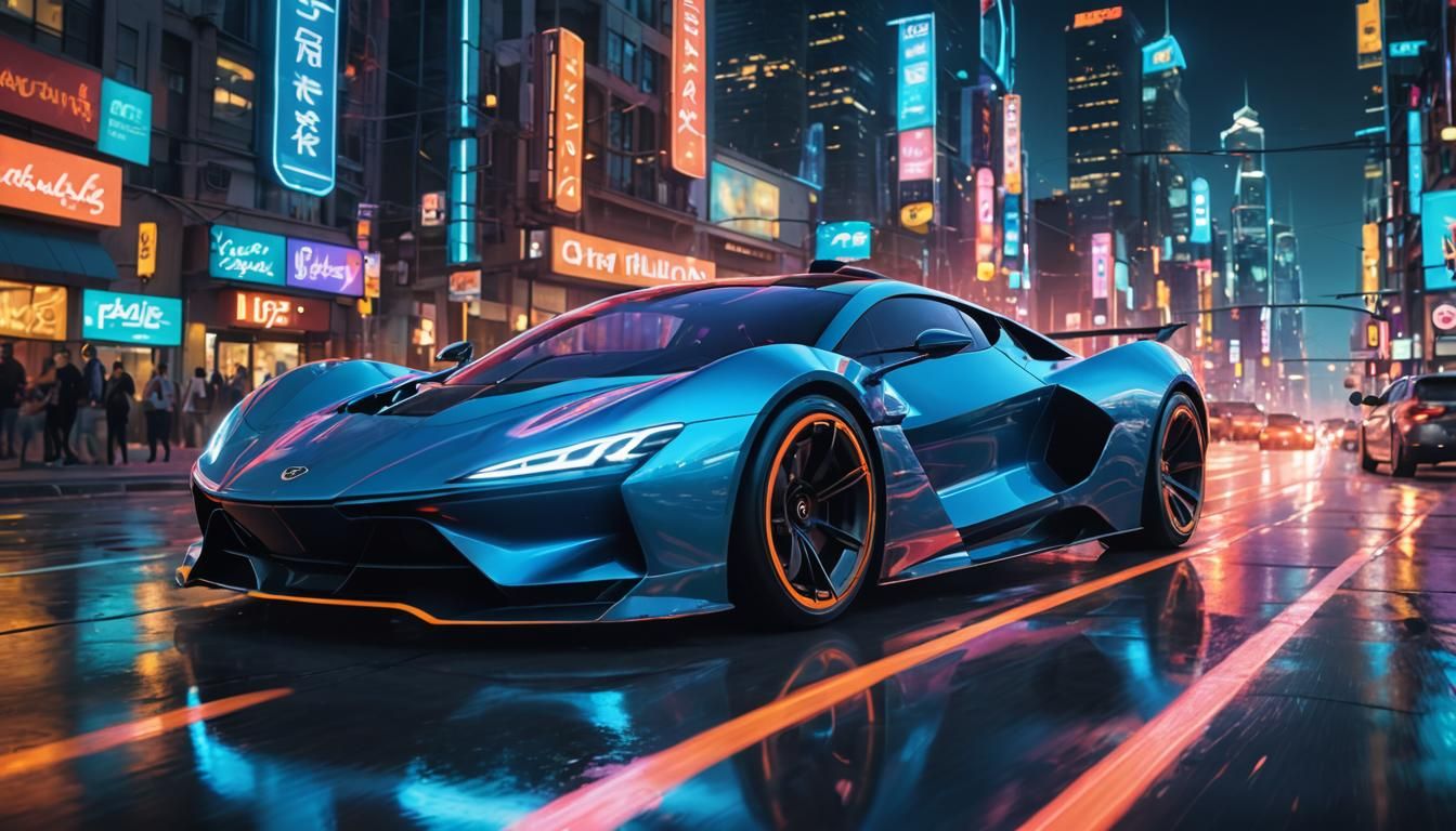 Futuristic Levitating Supercar in Neon Cityscape