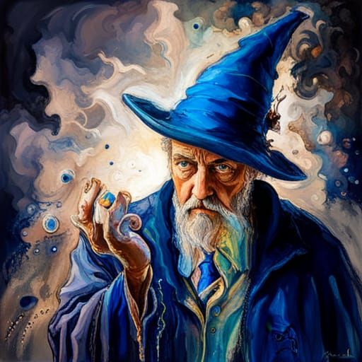 Blue Wizard Casting a Spell: Abstract Art