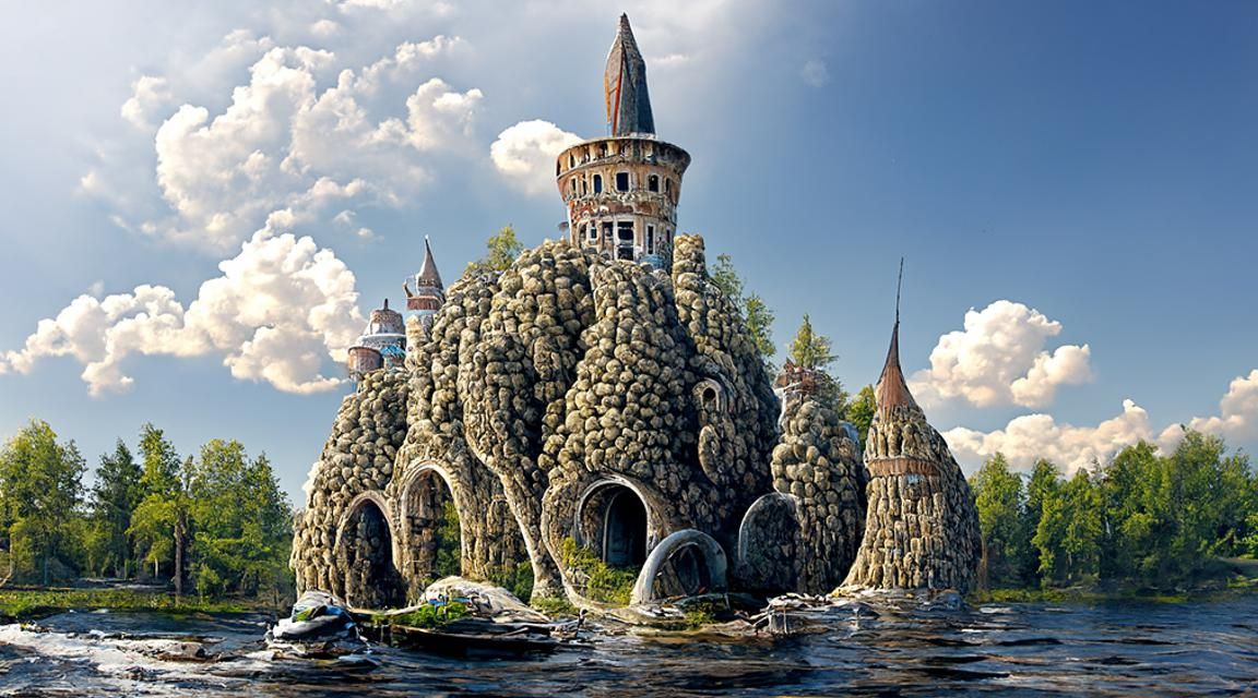 Floating Island Manor House Matte Painting