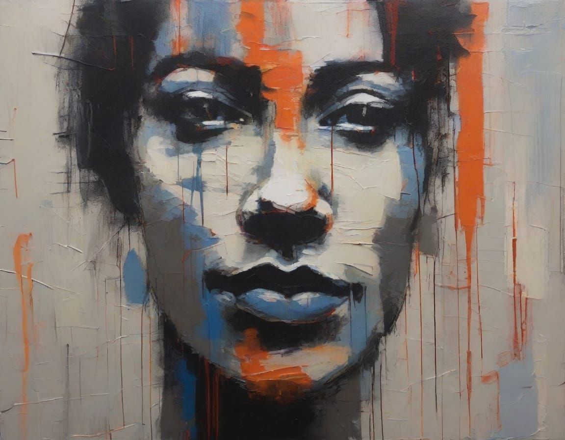 Expressive Woman in Deep Despair, Oil Painting