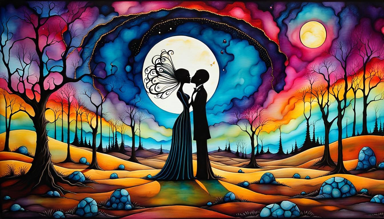 Surreal Lovers' Last Kiss: Alcohol Ink Art