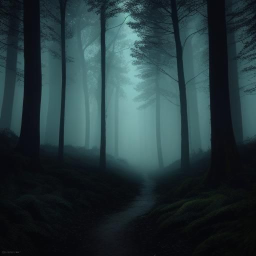 Eerie Dark Forest at Night in Hyper-Photorealism