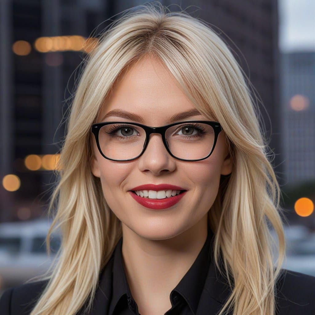 Elegant American Businesswoman in City Background