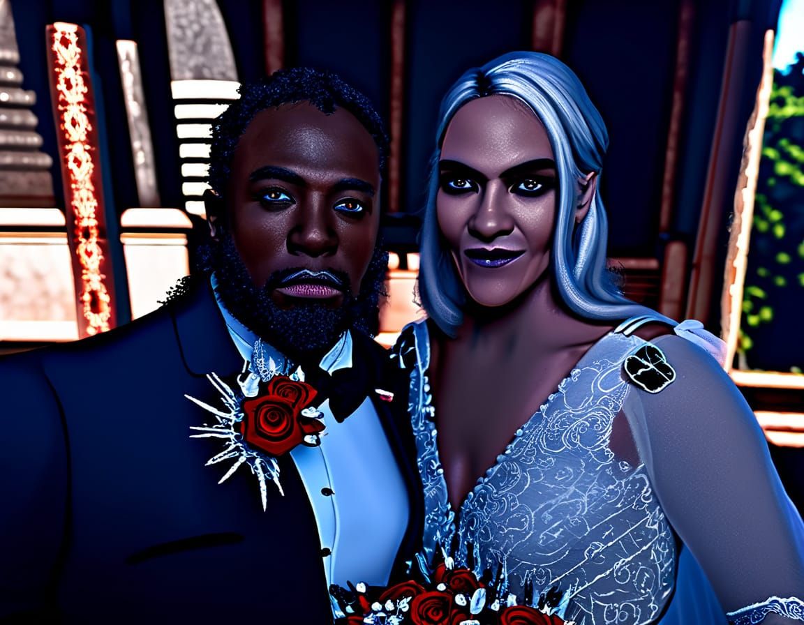 Interracial Vampire Bride and Groom: Fantasy Art