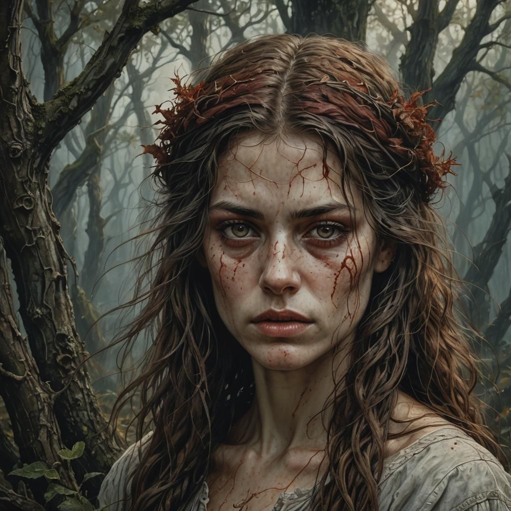 Bloody Portrait of a Peasant Woman in Nature