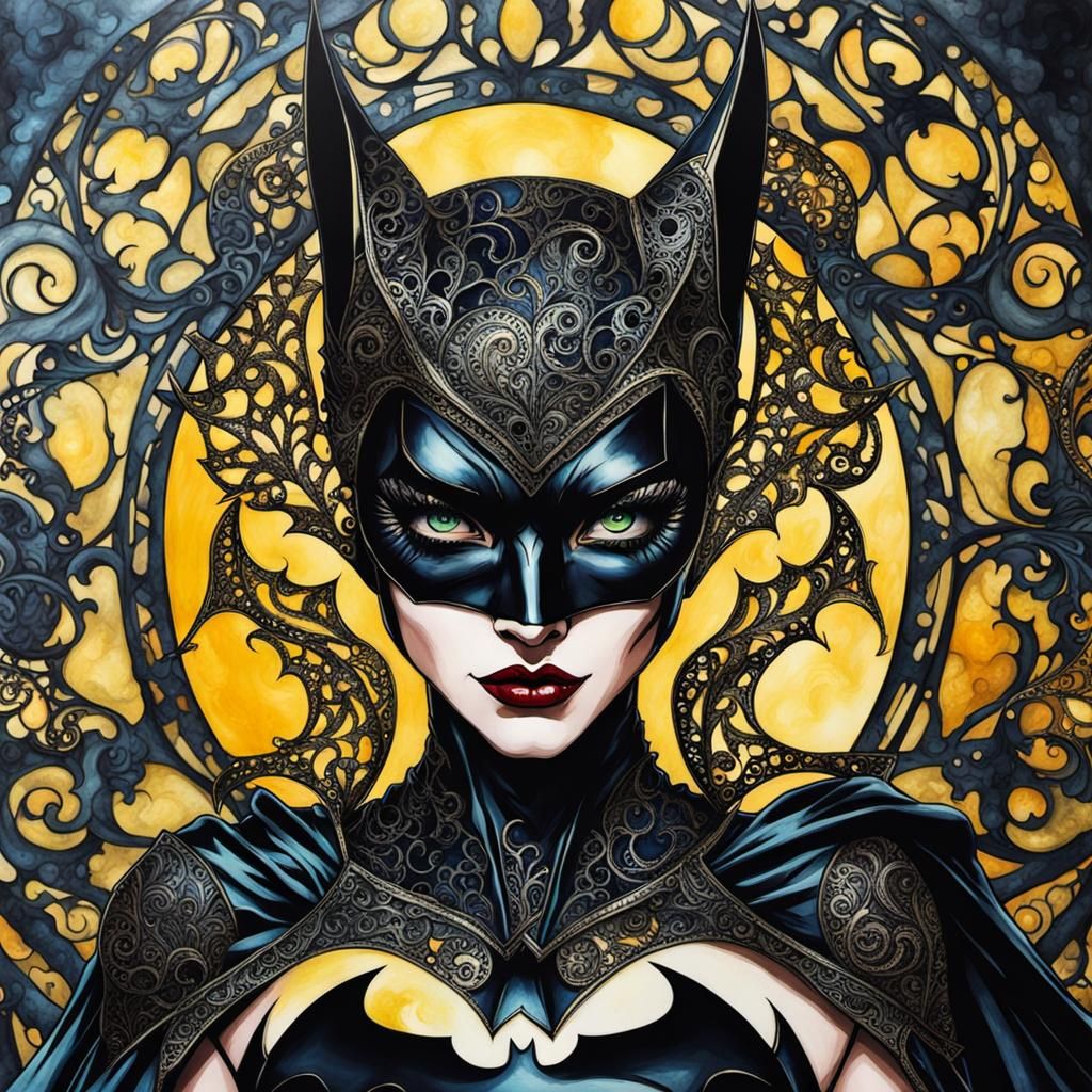 Filigree Irish Batgirl: Deeply Saturated Alcohol Ink Art