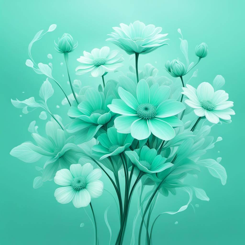 Ethereal Abstract Floral Art in Frosted Mint