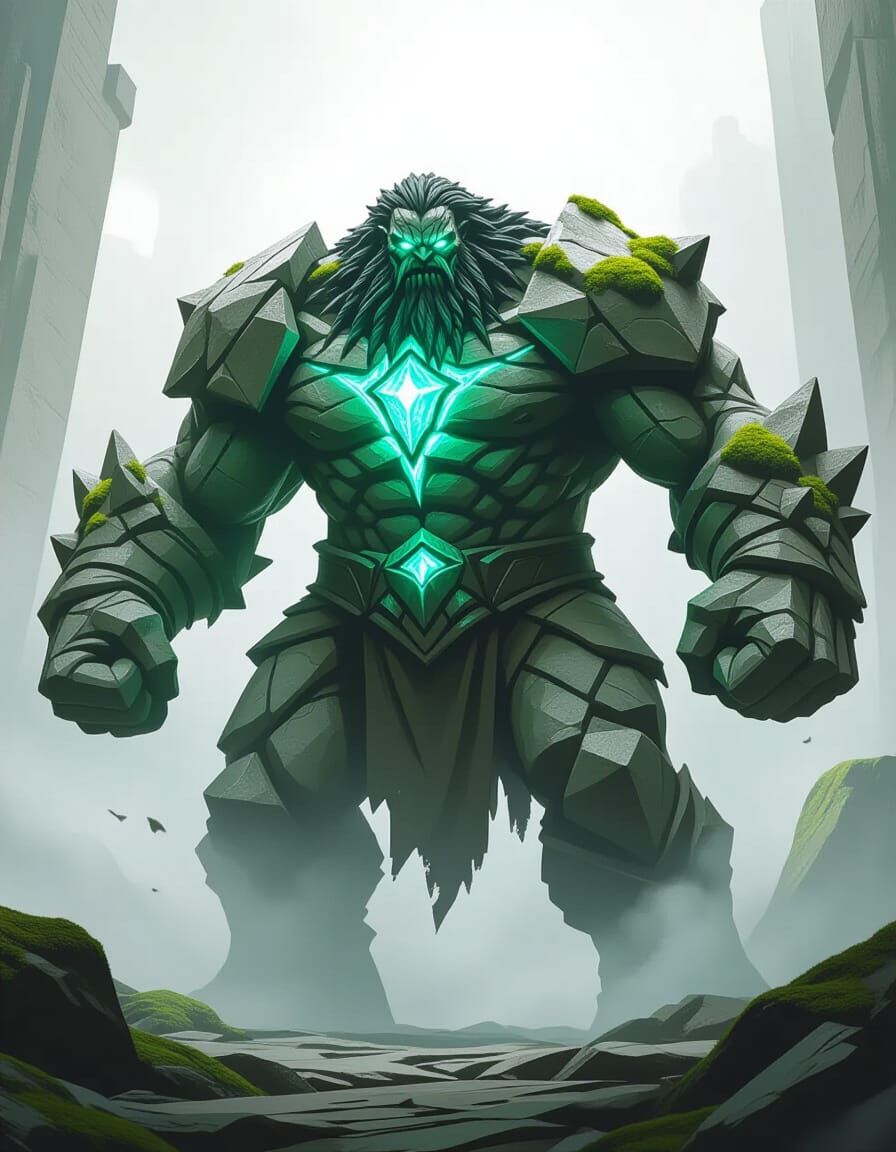 Elemental Titan of Stone and Crystal with Glowing Runes