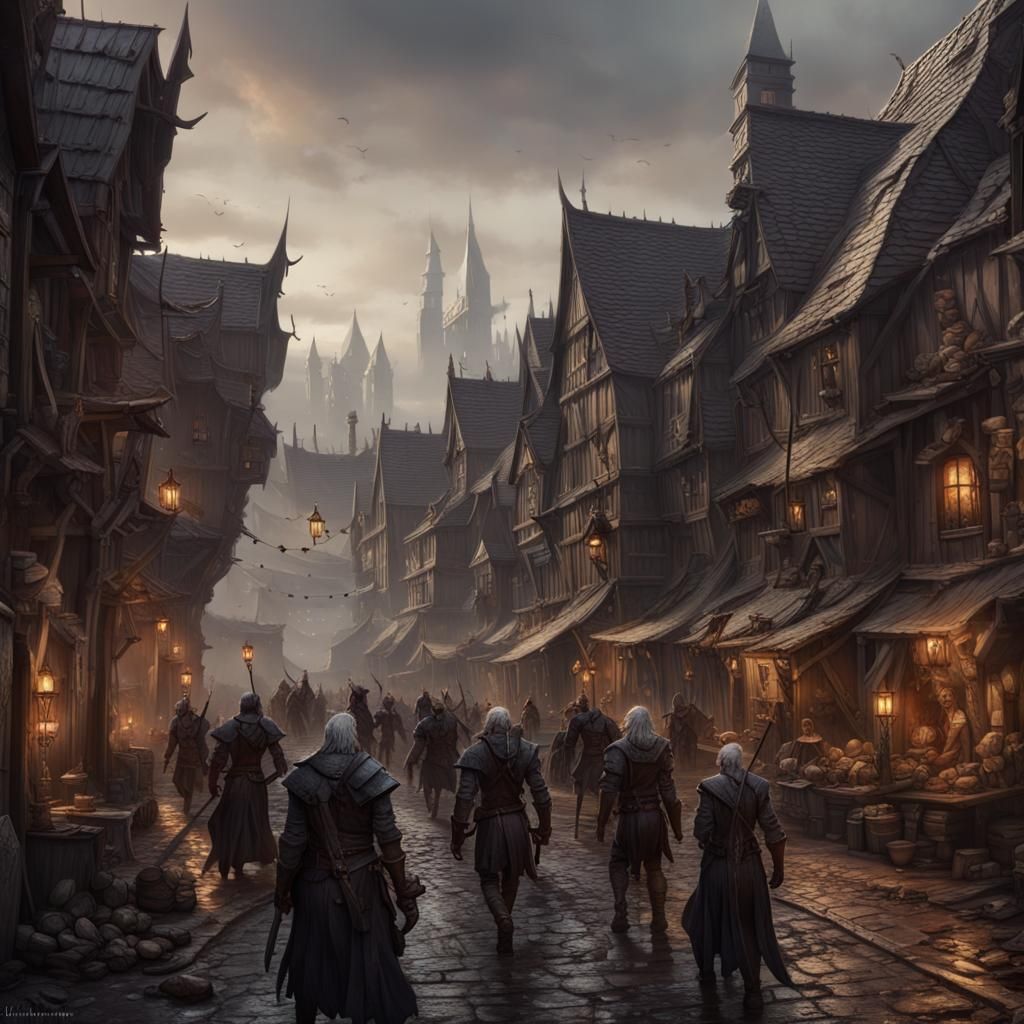 Dark Elves and Tieflings in Medieval City