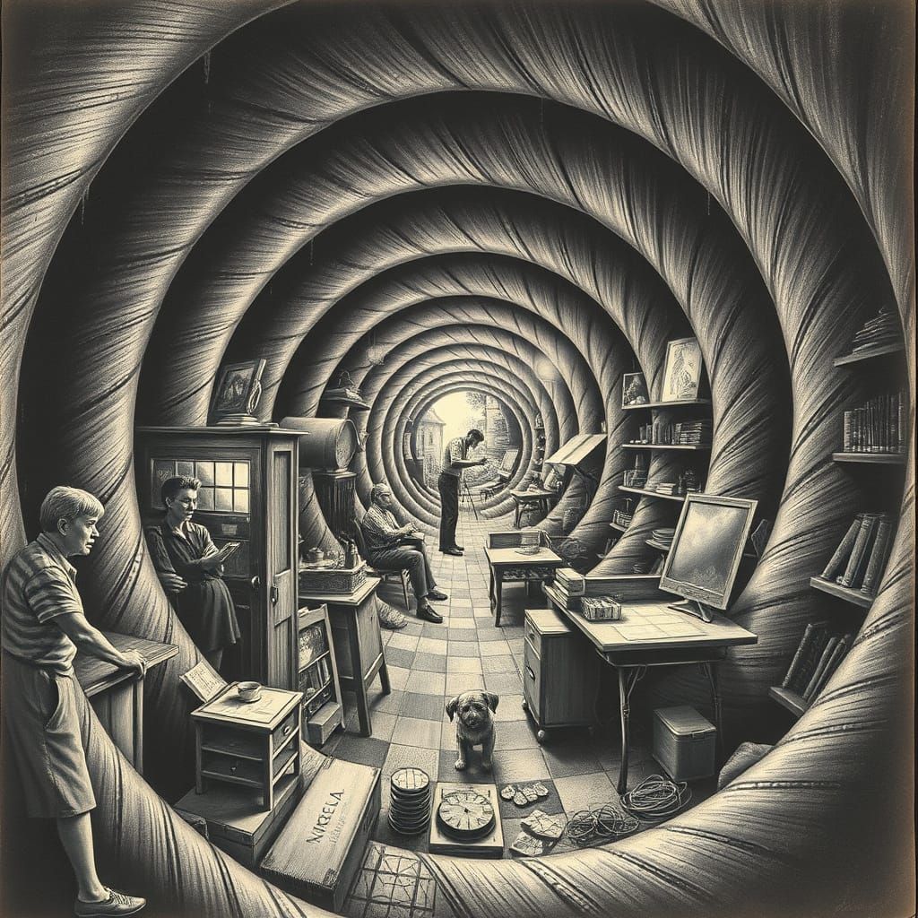 1950s Americana Spiral in Hyperdetailed Charcoal