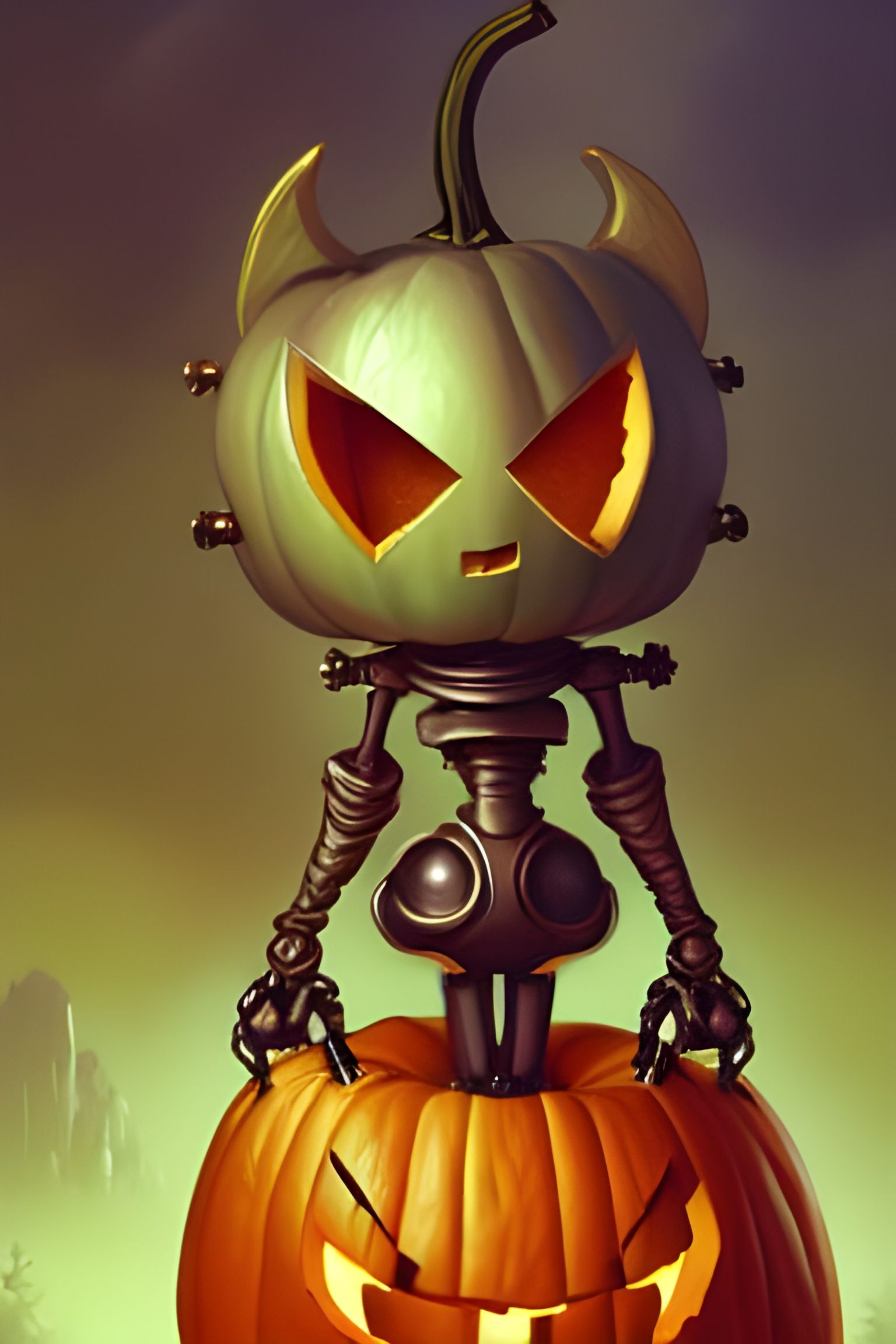 Cute Pumpkin Robot Fantasy Art Portrait