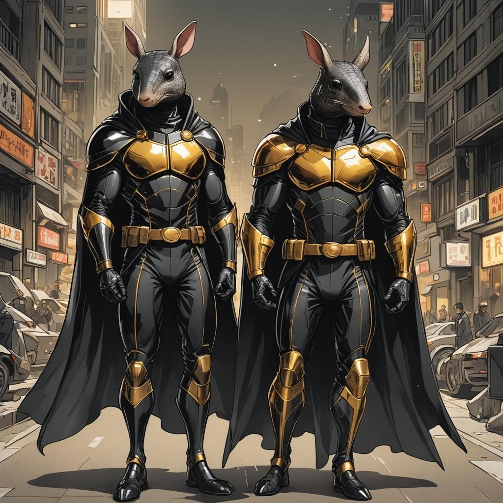 Elegant Armadillo Superhero Couple in Anime Style