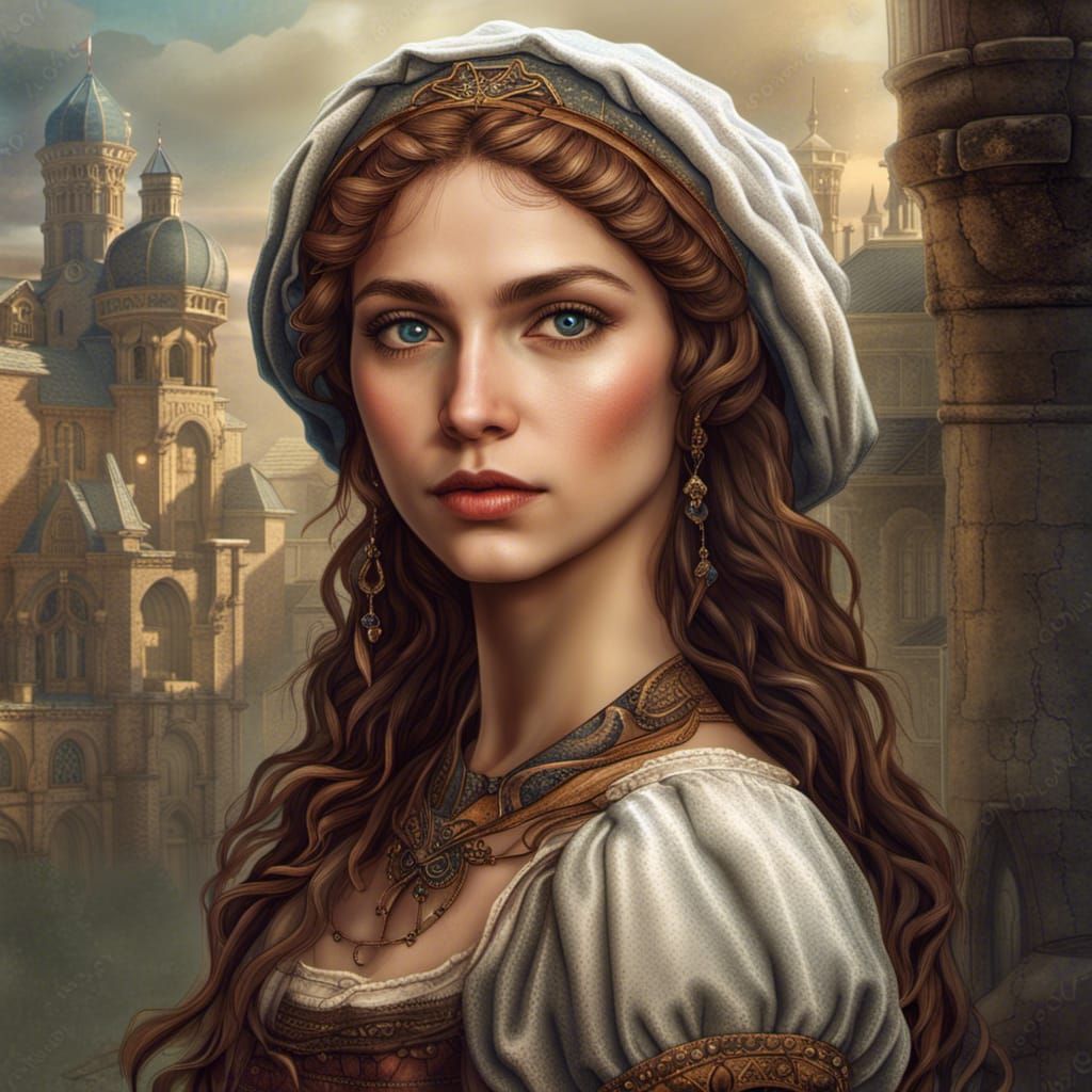 Renaissance Peasant Woman Portrait in Detailed Digital Art
