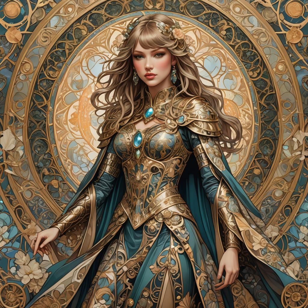 Taylor Swift as Art Nouveau Fractal Warrior