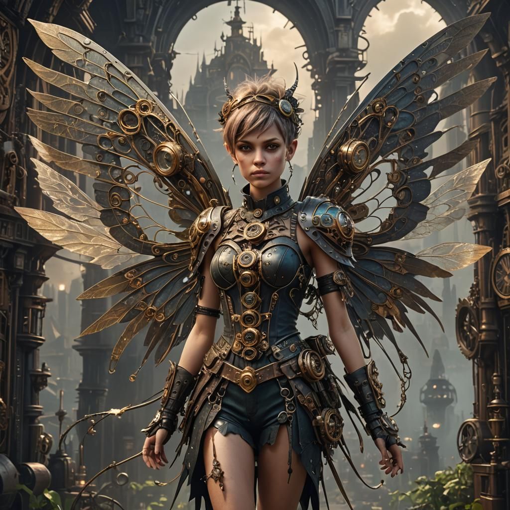 Steampunk Punk Pixie Fairy with Metal Wings