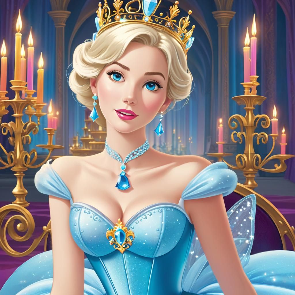 Cinderella Cartoon with Cyan Corset and Candelabra