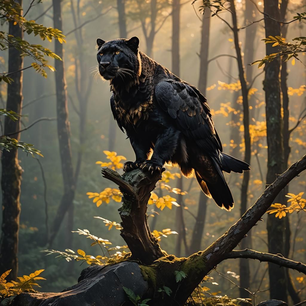 Majestic Panther-Eagle Creature at Sunrise in Wildlife Photo