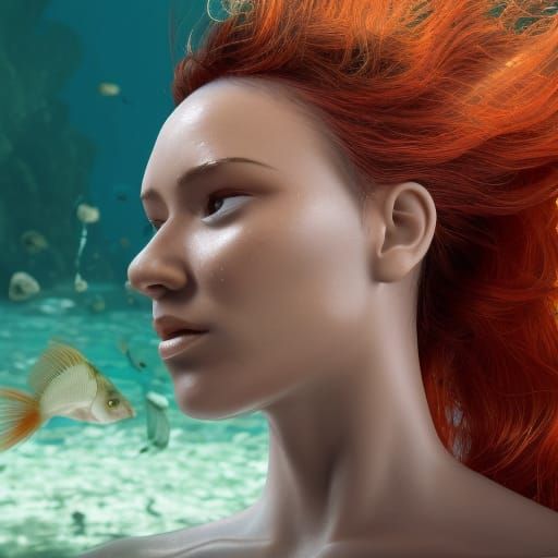 Beautiful Woman with Scales Underwater, Hyperrealistic Art