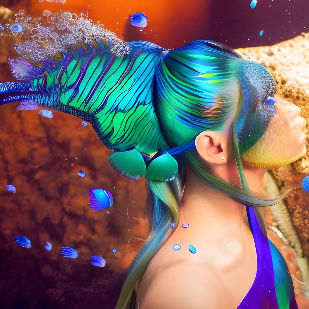 Underwater Portrait of Woman with Scales, Digital Art