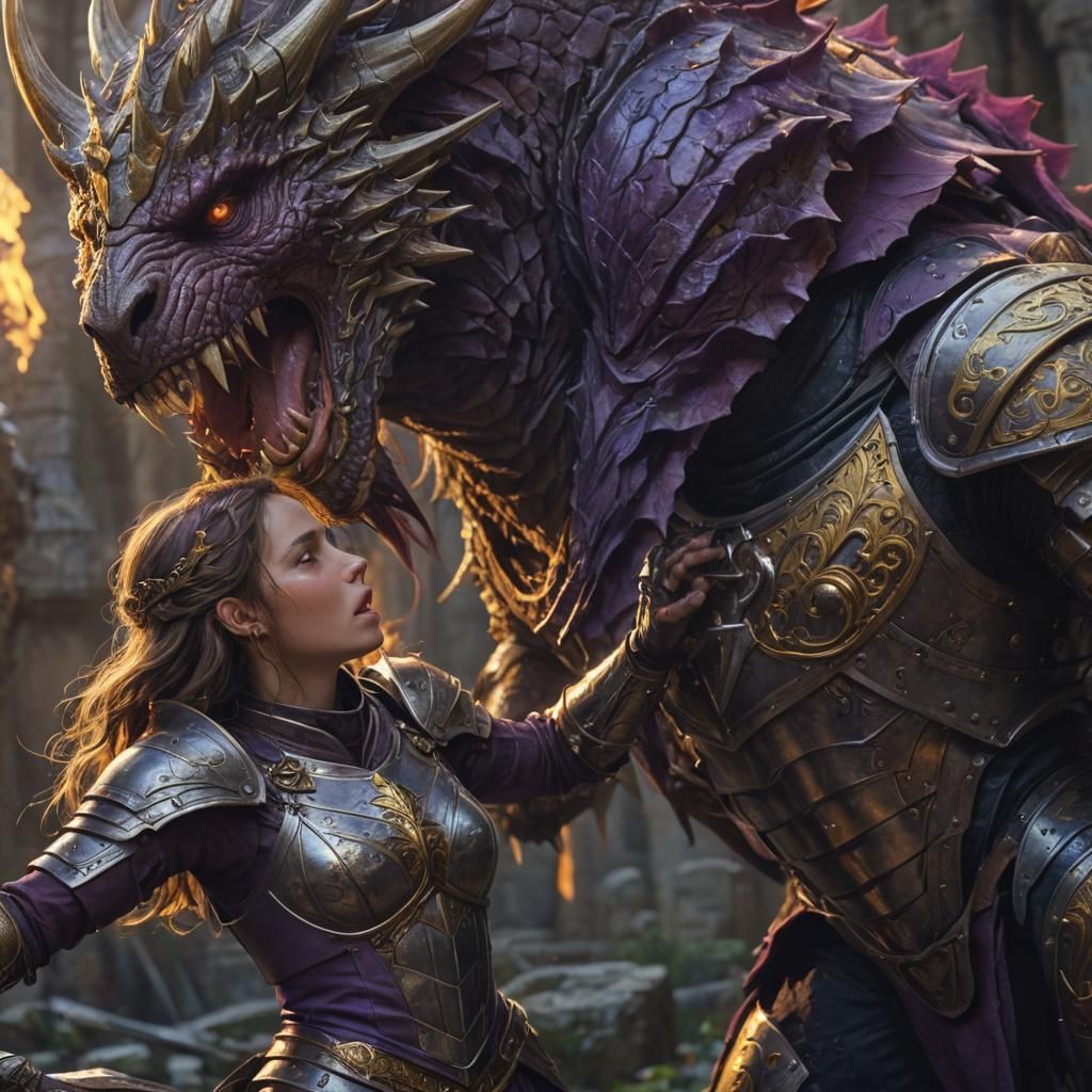 Armored Woman Battles Creature in Dark Fantasy Art