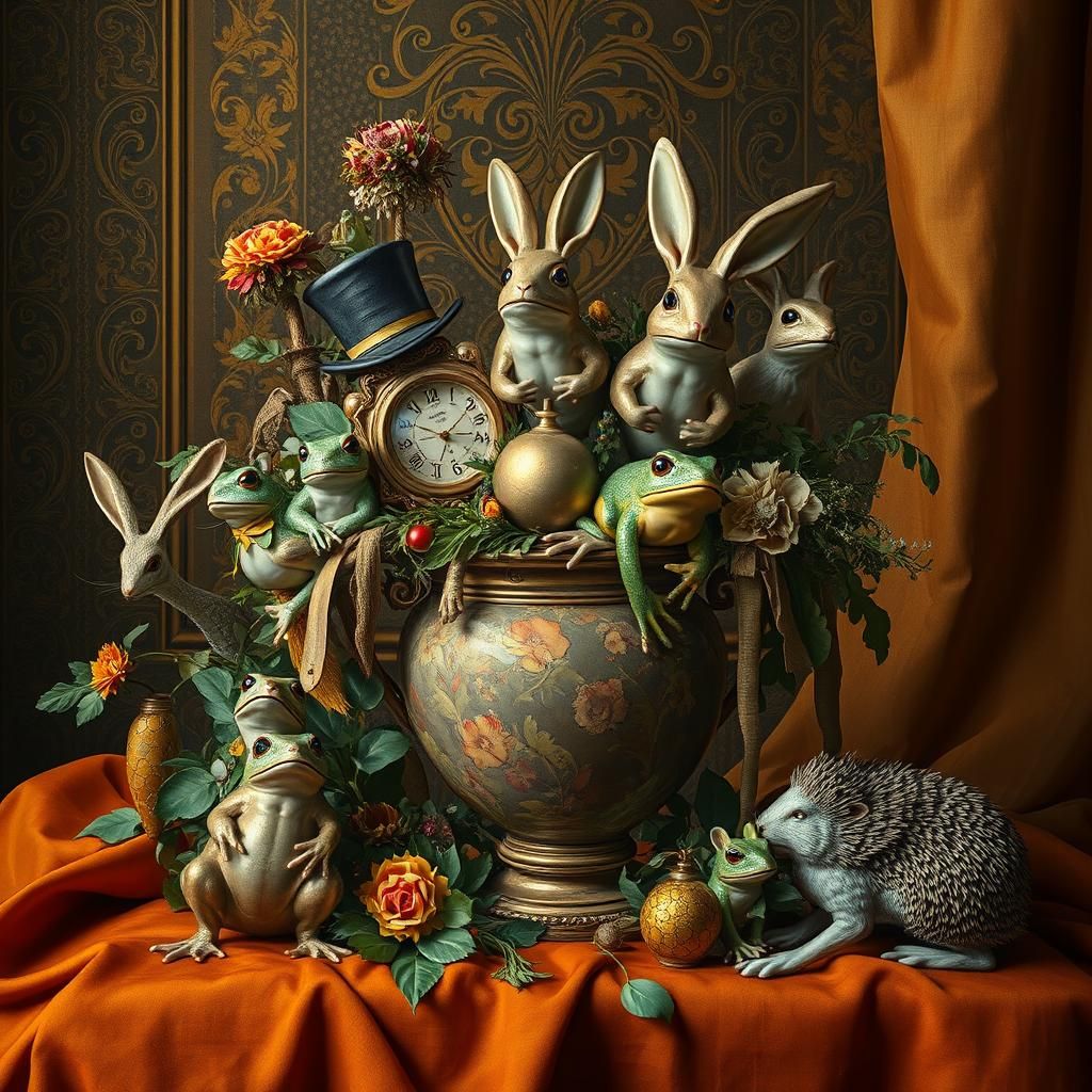 Still Life with Hopping Objects in Dutch Style