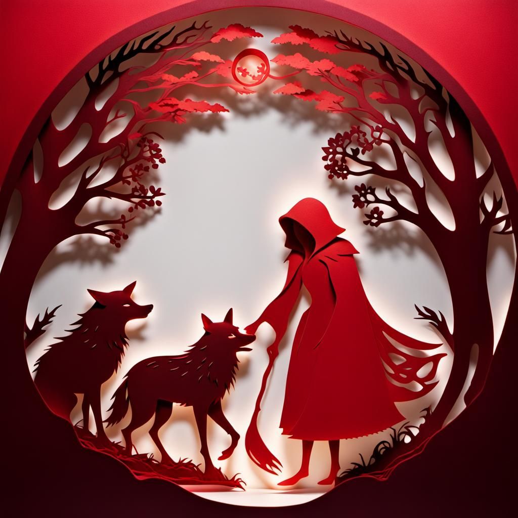 Red Riding Hood Paper-Cut Fairy Tale Scene