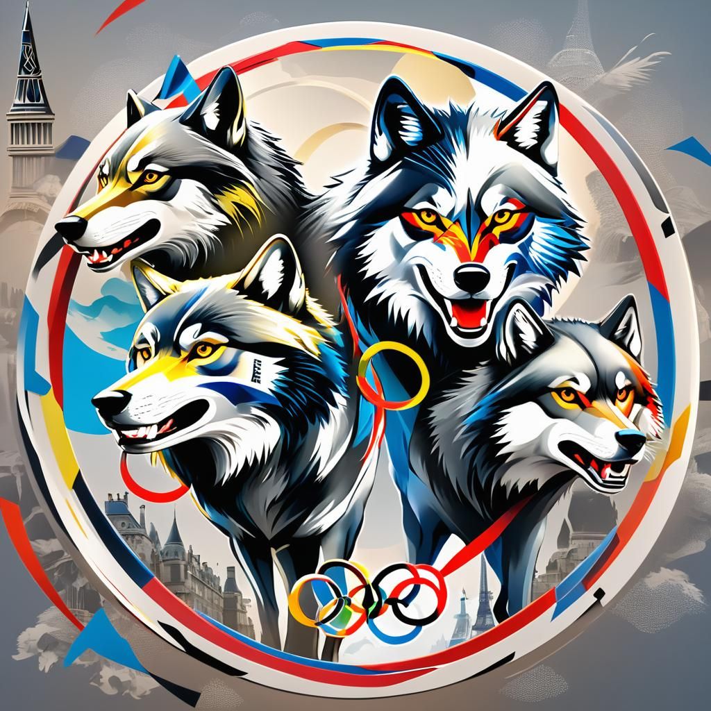 Wolves Compete in Paris Olympics: 3D Anime Poster